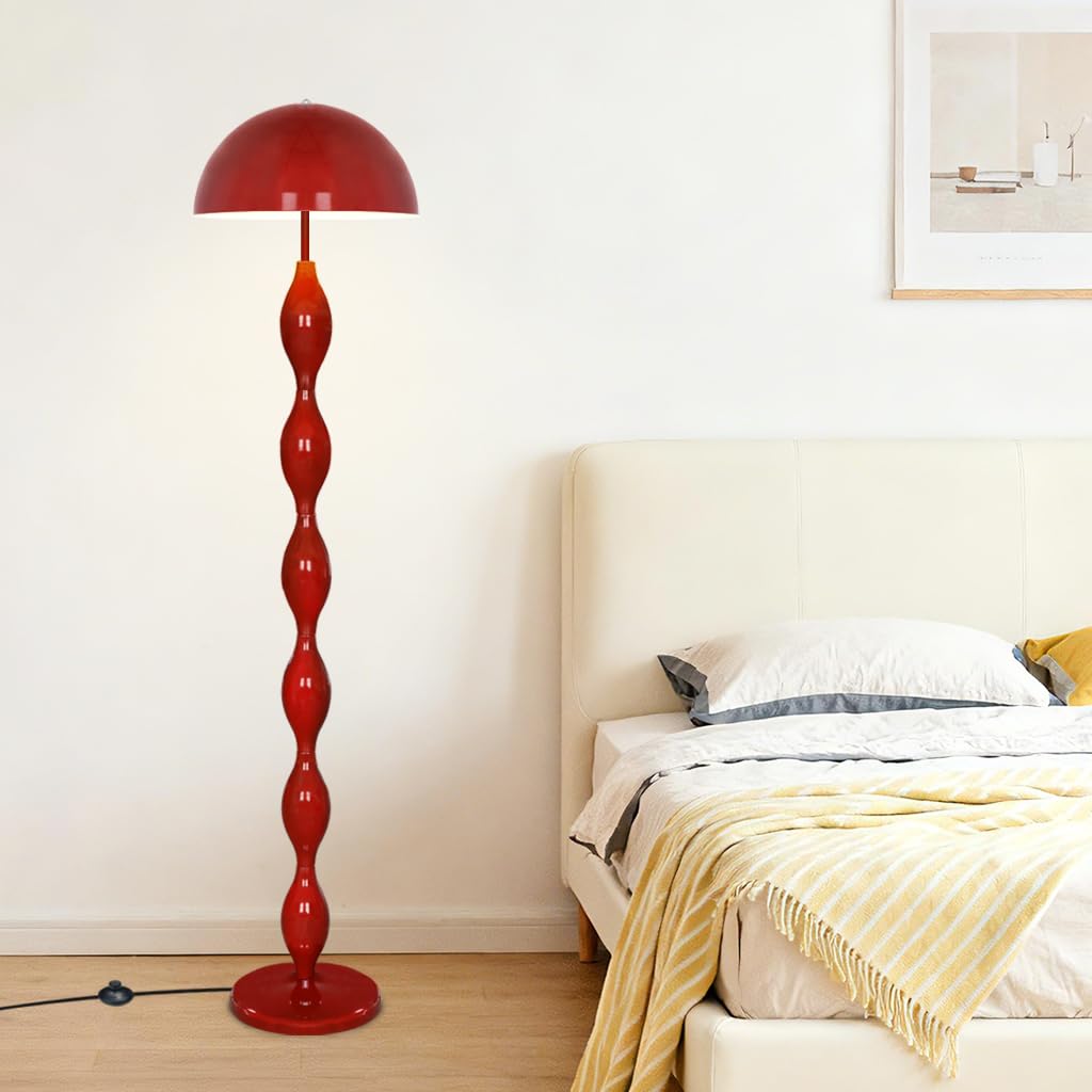 Lampara De Pie Estilo Retro, Lampara De Pie Salon,Luz Lectura Con Diseño De Seta,Color Rojo,Interruptor De Pie, Altura 160 Cm, Para Sala Dormitorio Oficina Estudio Habitación infantil