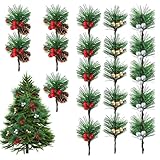 TILONKJ 20 Stück Künstliche Tannenzweige mit Roten Beeren und Tannenzapfen,Immergrüne Tannenzweige mit Beeren,Kleine Weihnachtszweige Deko,Für DIY-Weihnachtsgirlanden,Winterhochzeit(4 Stile)