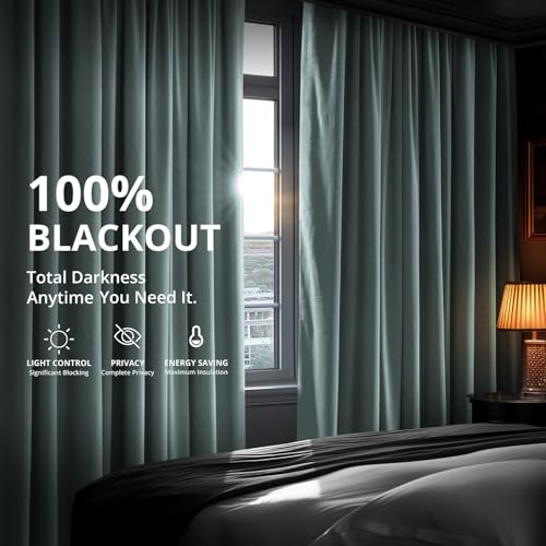 HPD Half Price Drapes Signature Velvet Thermal Blackout Curtains for Living Room 108 Inch Long (1 Panel) Rod Pocket Insulated Blackout Curtains for Bedroom Window Curtains, 50W x 108L, Skylark Blue