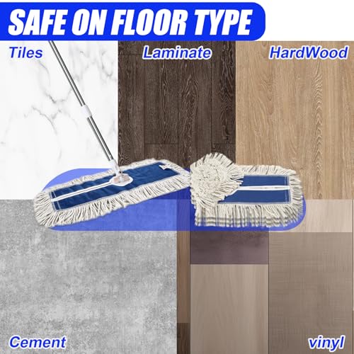 Image of 24 inch 4 Pack Industrial Strength Cotton Dry Dust Mop Head Floor Dust Mop Refill Hardwood Floor Duster Broom Dry Floor Cleaning for Hardwood Ceramic Marble Tile, Fits 24 Inch Frame