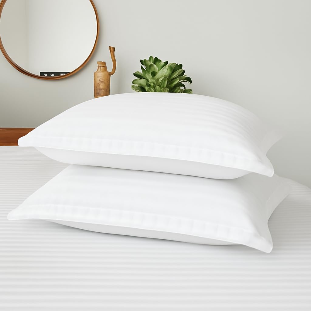 Enchant Home Pure Cotton Pillow Covers 300 Thread Count with Satin Stripe 17" X 27" Inches - Pack of 2 (White)-image-34