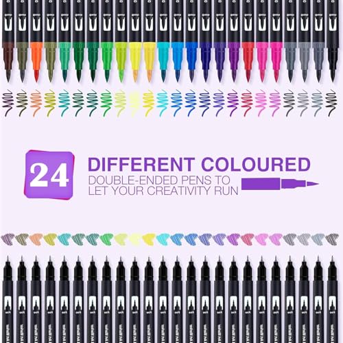 Image of Premium 24 Set Sketch Pen Set Drawing Pen Dual Tip Brush Pens Markers 24 Shades Art Markers Set Fineliner Color Pens Water Based Marker for Calligraphy Sketching,Multicolor | Drawing Pen, 24 Shades Art Markers, Fineliner Color Pens, Water Based Marker, For Calligraphy Sketching