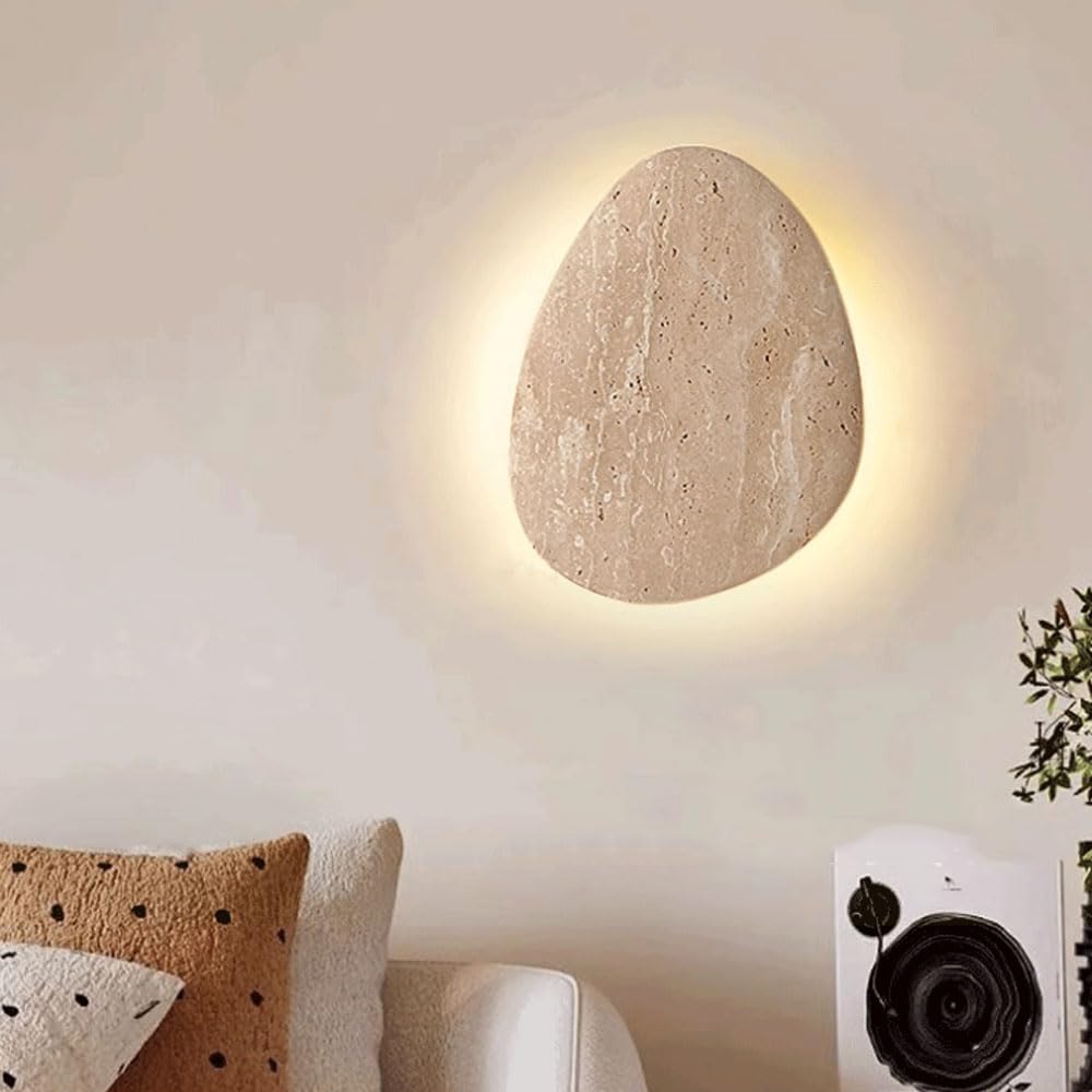 SXSCARKX Mid Century Vintage Wall Lighting Fixture Modern Bedroom Yellow Travertine Mount Light Japanese Wabi Sabi LED Lamp 3000K Living Room Stone Hardwired Sconces For Hallway