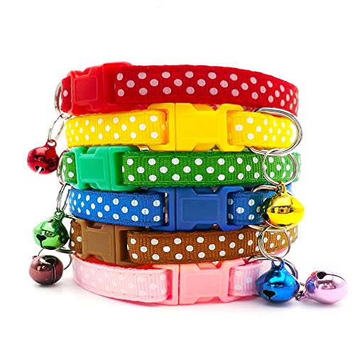 Small Dog Puppy Pet Collar Spot Design with Bell Nylon Adjustable Size 19-32cm Yellow - Image 4