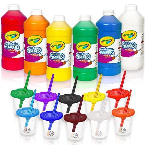 Kids Painting Set Washable Paint for Kids with Painting Cups Tempera Paint Set with Toddler Paintbrushes Classroom Paints 16 oz Ea. Toddler Bulk Paints Supplies Gifting Bundle