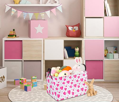 Image of Rectangle Gift Storage Basket Home Shelf Storage Basket Organizer Box Clothes Laundry Hamper Nursery Basket Laundry Basket with Handles (Heart)