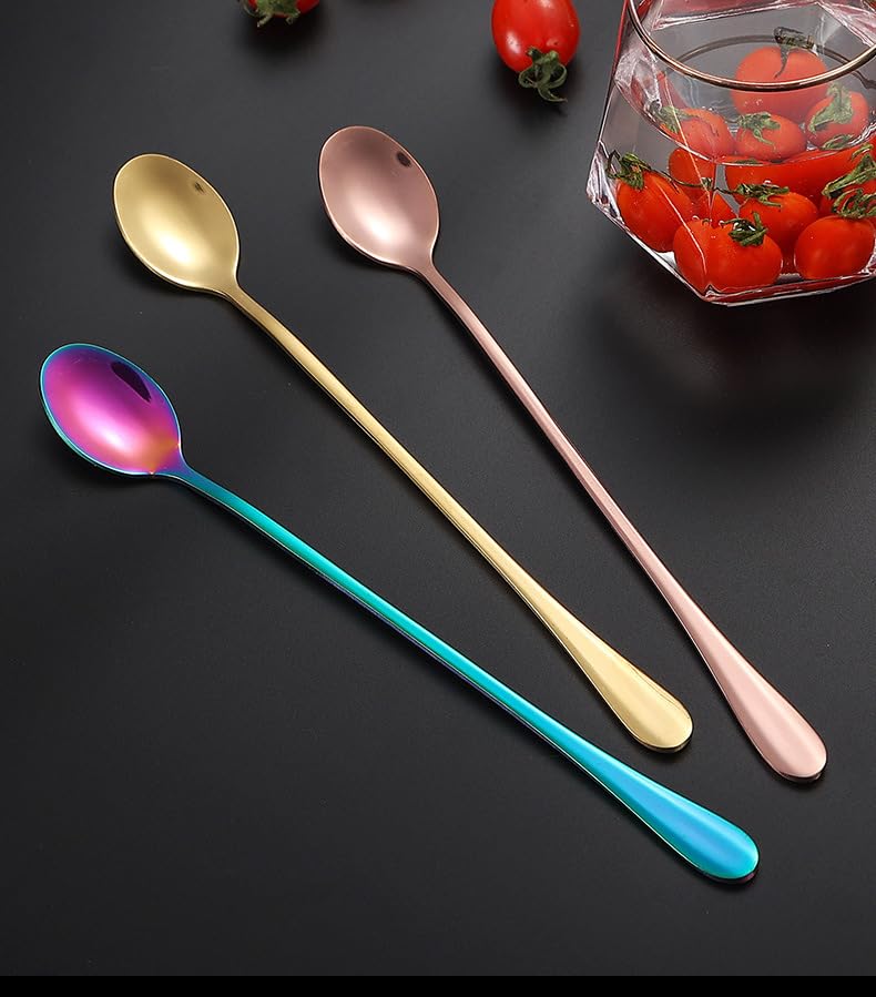 ONUIFIKE Silverware Set, 1/4/6/8/10/12 Pieces Stainless Steel Extended Thickened Sharp Ice Spoon Bar Cocktail Spoon Dessert Spoon Coffee Stirring Spoon, Home Cutlery Flatware Set(Rose Gold,12 Pieces)