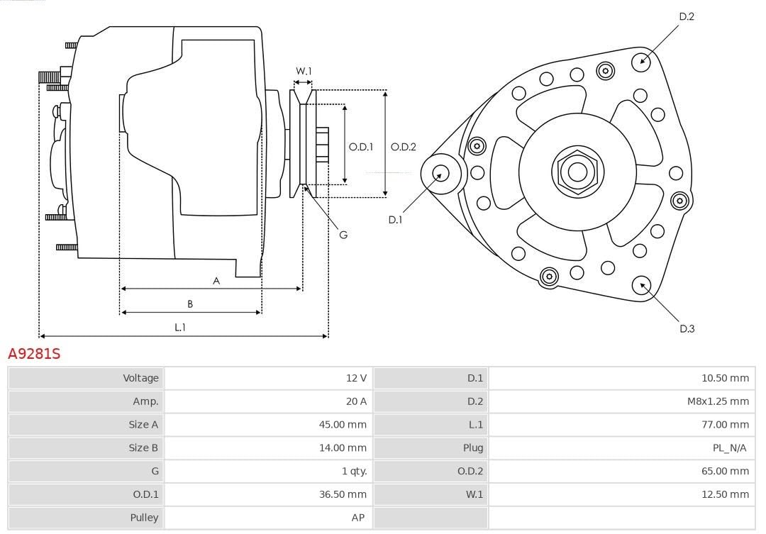 AS-PL Lichtmaschine 20A 12V mit Riemenscheibe 11991077200 AM877557 MIA10338