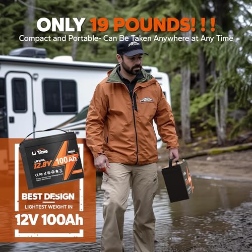 Image of LiTime 12V 100Ah Xtra-Mini Bluetooth Trolling Motor LiFePO4 Battery, 12 Volt MINI Small Lithium Batteries, Up to 15000 Deep Cycle, 100A BMS for RV, Camper, Travel Trailers, Boat, Yacht, Kayak (2-Pack)