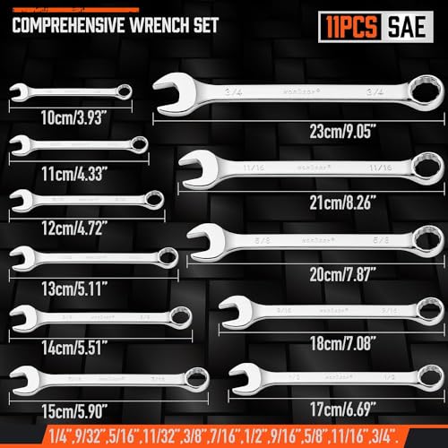 HORUSDY 12-Piece SAE Wrench Set | Combination Wrench Set with Organizer | 12 Point | 1/4" - 3/4" | Chrome Vanadium Steel - Image 4