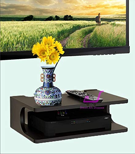 Image of Engineered Wood Set Top Box Stand Wall Shelf & Wi-Fi Modem Display Rack (Black)
