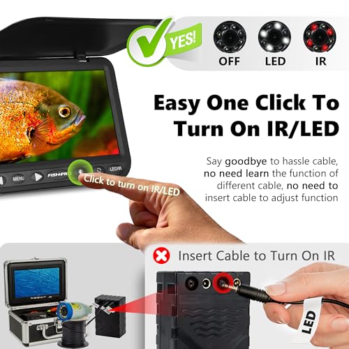 Image of FishPRO Underwater Fishing Camera HD1080P 7'' IPS, 10,000mAh, (No Need Learn) Night Light Vision Ice Fishing Camera Underwater, Ice Fishing Gift Portable Fish Finder for Ice Lake Kayak Fishing, 82FT