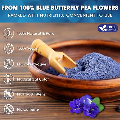 Image of FreshDrinkUS Premium 16oz Butterfly Pea Flower Powder, 100% Natural and Pure, No Additives, No Gluten, No Sugar, Vegan