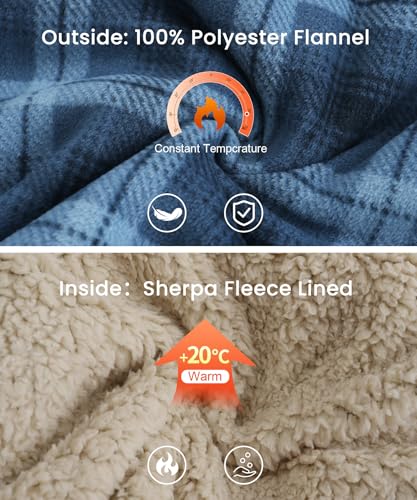 Image of HODOSPORTS Mens Flannel Shirts Jacket Fleece Sherpa Lined Heavyweight Button Down Plaid Shirts Coat Long Sleeve with Pockets