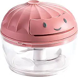 Mini Processador de Alimentos Manual 200ml – Triturador, Mixer, Picador com 2 Lâminas Afiadas, Linha Premium (Rosa)
