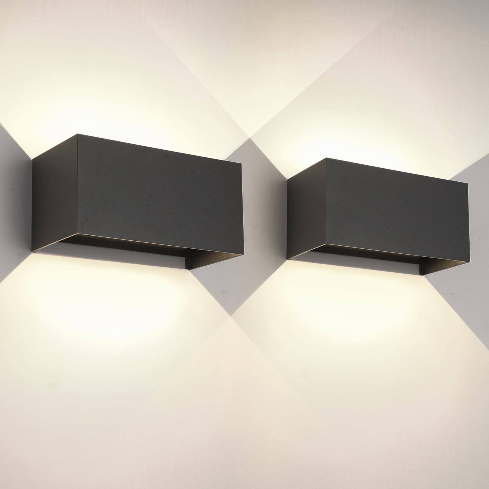 FUPE 2 Piezas Lámparas de Pared Exterior/Interior LED Aplique Pared 12W 1200LM ip65 impermeables up and down lámparas de pared de aluminio modernas que brillan arriba y abajo(Negro 3000k luz cálida) — view 15