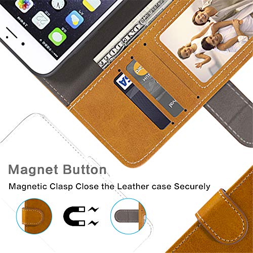 Stylish Leather Wallet Case Compatible with LG Wing 5G, Magnetic Shockproof Flip Cover with Card Holders, Photo Frame and Kickstand(Lightbrown)