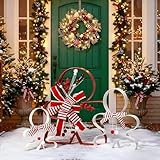 Vercraft 3 Pcs 22'' 16'' 11'' Oversized Large Gingerbread Man Outdoor Christmas Decorations Giant Gingerbread Christmas Decorations with Red Stripe Bow for Xmas Holiday Front Door Indoor Outdoor Decor