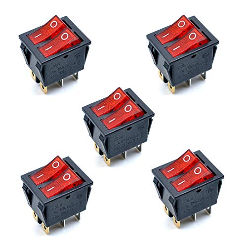 Oiyagai 5pcs KCD4 AC 250V 16A Red Light 6P Terminals ON/Off Double SPST 2 Way Snap in Boat Rocker Switch Oiyagai 5pcs KCD4 AC 250V 16A Red Light 6P Terminals ON/Off Double SPST 2 Way Snap in Boat Rocker Switch
