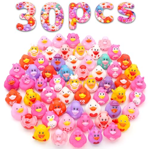 30 Pack Valentines Rubber Ducks-2.3 Inch Bulk Floater Ducks for Ducking Assortment Rubber Duckies for Kids Baby Bath Toys,Birthday Gifts Party Favors Summer Beach Pool Activity Toys