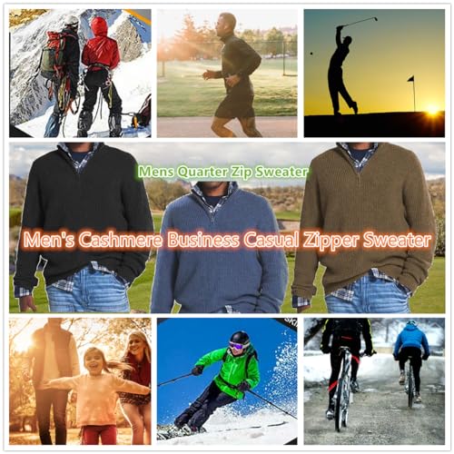 Men's Cashmere Business Casual Zipper Sweater, Mens Quarter Zip Sweater Mock Neck Polo Sweaters 1/4 Zip Pullover2