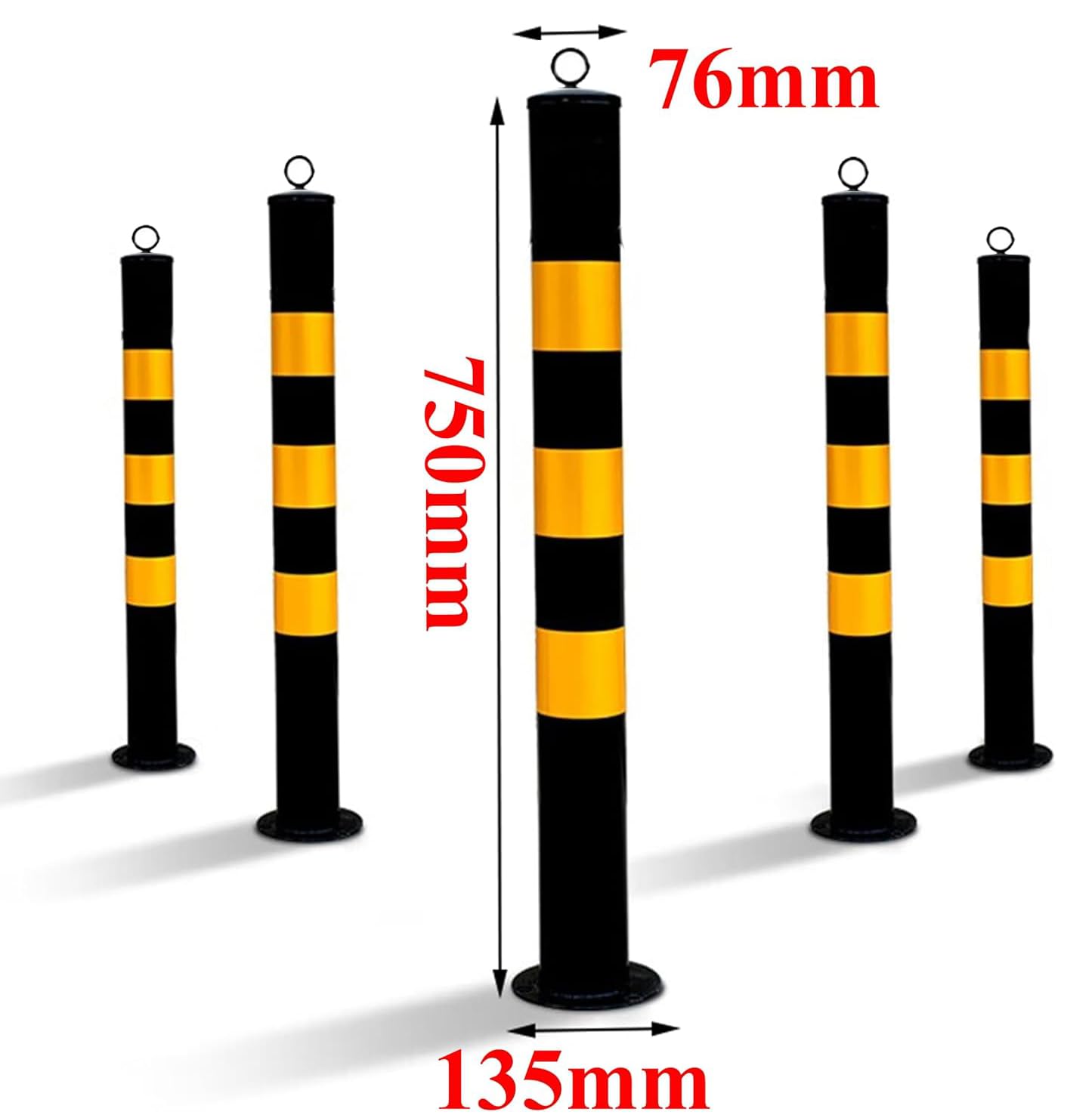 2 postes de barrera negro y amarillo, diámetro de 76 mm, altura de 750 mm, con ojal, robustos y resistentes a la intemperie, ideales para aparcamientos, garajes e industria