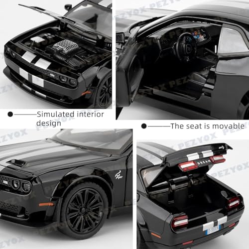 Image of 1:22 Dodge Challenger SRT Hellcat Die Cast Toy Car with Sound Light Pull Back Action Model Vehicle for Kids & Collectors Realistic Design Great Gift for Car Enthusiasts (Black)