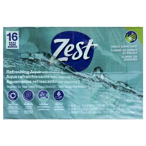 Image of Zest Bar Soap - Enriched with Vitamin E - Moisturizing Body Soap - Gentle Soap - Paraben-Free Soap Bar - Suitable for All Skin Types - Aqua - 16 Pc