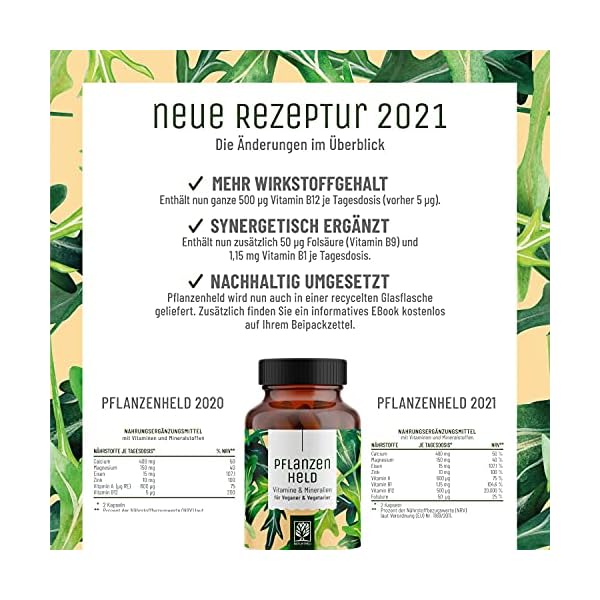PFLANZENHELD Vegan Multivitamin Kapseln - 120 Kapseln für Veganer und Vegetarier - Daily Vitamins mit B12, Eisen, Zink… – Bild 3