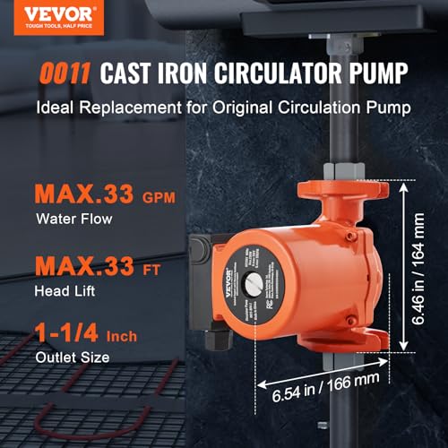 Image of VEVOR 0011-BF4-J Cast Iron Circulating Pump, 33 GPM Hot Water Circulation Pump, 1-1 /4 inch NPT Flange 3-Speed Circulator Pump, Quiet Operation Circulator for Floor Heating /Home Water Heater System