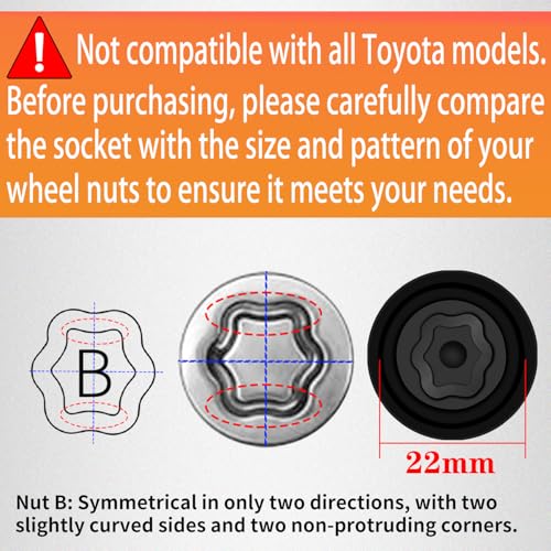 Image of B-Wheel Locking Nut Key Compatible with Toyota Models, Lexus, Tacoma, Wheel Lock Nut Socket Adapter, Anti-Theft Lug Removal Tool, Socket Remover Repair Tool