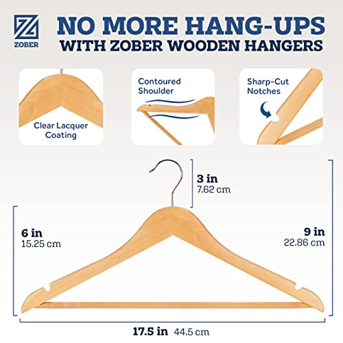 Zober-Wooden-Hangers-20-Pack-Non-Slip-Wood-Clothes-Hanger-for-Suits-Pants-Jackets-wBar-Cut-Notches-Heavy-Duty-Clothing-Hanger-Set-Coat-Hangers-for-Closet-Natural