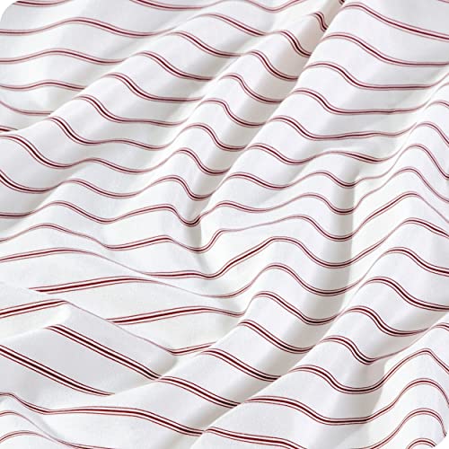 Bare Home Queen Sheet Set - Luxury 1800 Ultra-Soft Microfiber Queen Bed Sheets - Double Brushed - Deep Pockets - Easy Fit - 4 Piece Set - Bed Sheets (Queen, Ticking Stripe - White/Burgundy) #TOP1