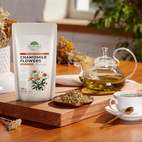Image of WILDFIELD HERBS 100 Bags Chamomile Tea Bag Camomile Tea Bag Flowers (Chamomilla Chamomilla) - 100 Count 1.5g Chamomile Bags Flores De Manzanilla