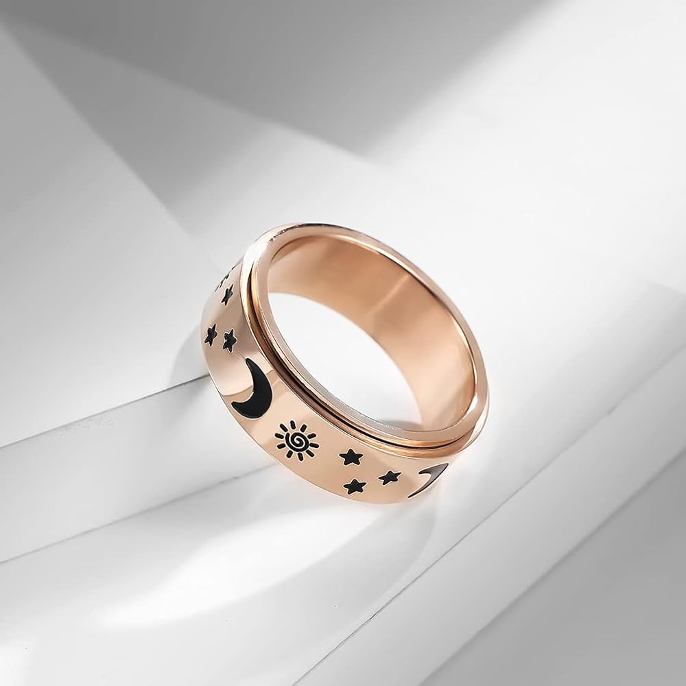 Aro Torliy Anillo De Acero Inoxidable De 0.315 Pulgadas Para Hombres Y Mujeres, Anillo Giratorio De Luna Y Estrella Para Aliviar La Ansiedad Y El Estrés, Metal, No Conocido