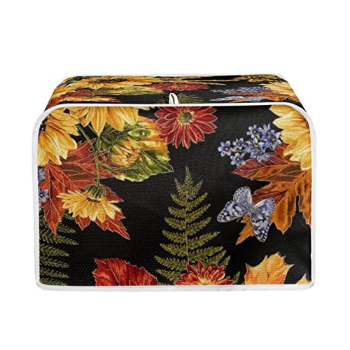 Salabomia Toaster Dust Cover 2 Slice, Sunflower Anti-Sputtering Toaster Covers, Leaf Print Washable Decorative Bread Toaster Cover, Dust Fingerprint Protection For Toasters Bread Maker, Black #TOP8