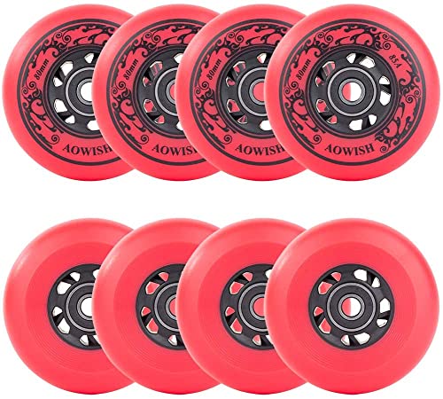 AOWISH Inline Skate Wheels 85A Outdoor Asphalt Formula Hockey Roller Blades Replacement Wheel with Bearings ABEC-9 and Aluminum Spacers (8-Pack) (Red, 80mm) AOWISH Inline Skate Wheels 85A Outdoor Asphalt Formula Hockey Roller Blades Replacement Wheel with Bearings ABEC-9 and Aluminum Spacers (8-Pack) (Red, 80mm)