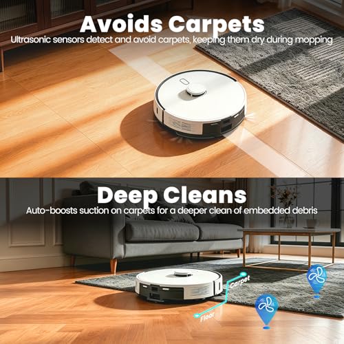 Image of T30+ Robot Vacuum and Mop Combo with Self-Emptying Station, 12000Pa Robotic Vacuums Cleaner, No-Collision Obstacle Avoidance, Carpet Detection, Anti-Tangle Brush, 240Min Run, for Hair, Floors, Carpets