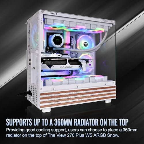 Image of Thermaltake View 270 Plus WS ARGB; Mid Tower; 3x120mm Lite Fans Included; 360mm Radiator Support; 420mm GPU Clearance; Bottom Wood Trim; E-ATX /ATX /mATX /mITX; 220mm PSU Clearance;Snow; CA-1Y7-00M6WN-WS