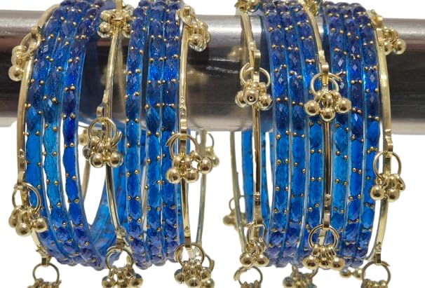 Image of kashmiri ghangharoo glass bangle Set For Women And Girls | Light Weight Bangles | Traditional Transparent Fancy Glass Chudi Set for Wedding, Party (18 Bangles)
