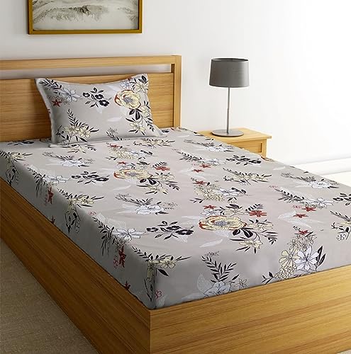 Image of NHD HOME Premium Glace Cotton 180 TC Flat Single Bedsheets for Summer Breathable | Wrinklefree (Size-60 X 90 Inch) with 1 Pillow Covers (Size-17 X 27 Inches, Floral White)