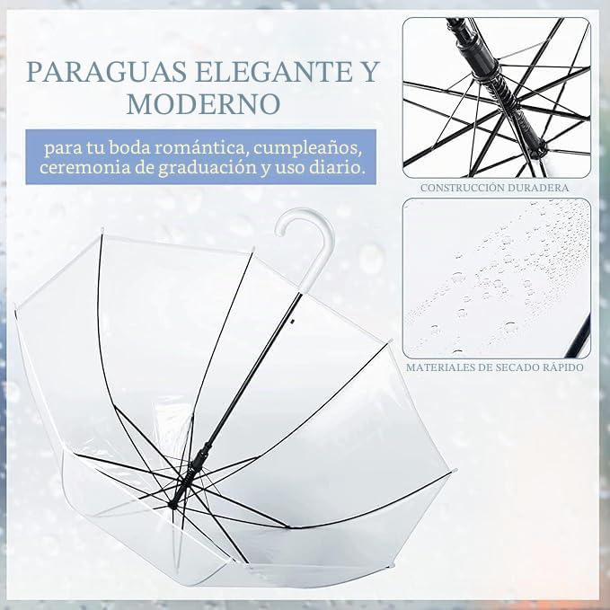 Paraguas transparente de apertura automática que evita mojar los hombros por la lluvia de lado 6