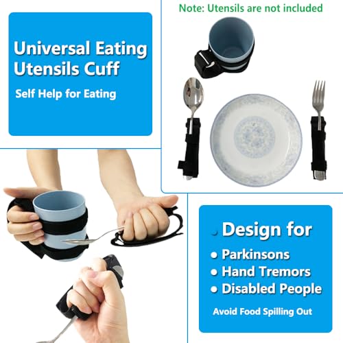 Universal Cuff Adaptive Utensil Holder for Elderly Adults Eating Handicap Utensils Feeding Therapy Tools (3 PCS) Adaptive Holder Cups Spoon Fork Gadgets for Arthritic Hands Parkinsons Patients Gifts - Image 3