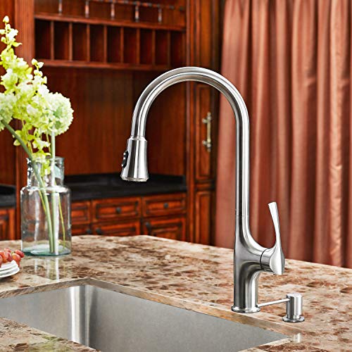 Primy Kitchen Faucets with Pull Down Sprayer Simple Modern Heavy Duty Lead-Free Single Handle High-Arc Kitchen Sink Faucet With Deck Plate, Height 19-13/32“, Solid Spot Resist Stainless Steel, 2115 - Thumbnail 7