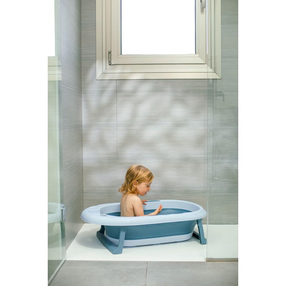 Składana wanna dla niemowląt Interbaby 80x47x21 cm | Składana wanna dla niemowląt z kubkiem do płukania, antypoślizgowa, szczelna nasadka | przenośna, łatwa do przechowywania, wygodna, niebieska