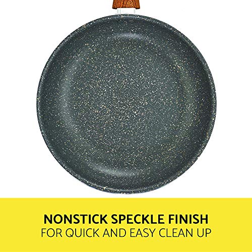 BELLA 12 Piece Wood Grain Pattern Handle Set Nonstick Cookware, Gray Speckle Main Image