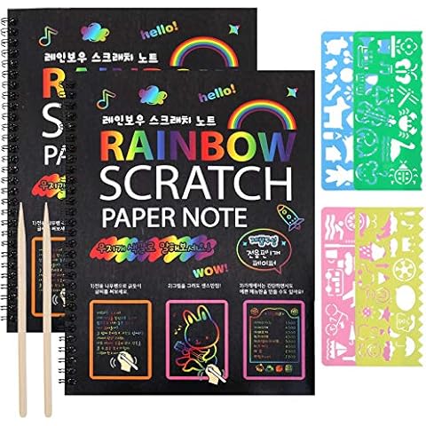 ruggito Rainbow Scratch Art for Kids,2 Rainbow Paper Books with 2 Pens 4 Painting Pattern Kids Arts and Crafts for Ages 4-12 Boys Girls Birthday Christmas Party Gift Cover