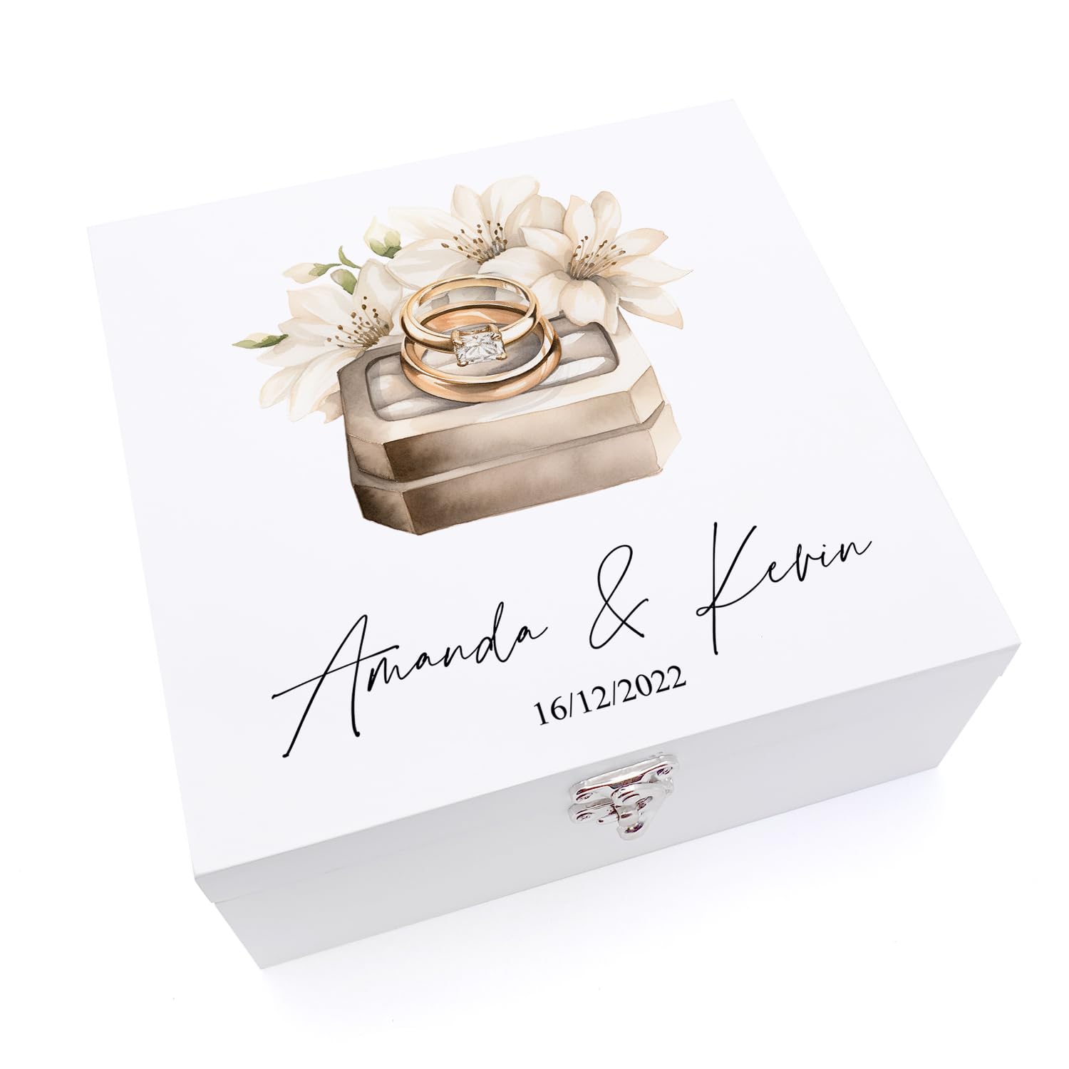 ukgiftstoreonline Personalised Couples Wedding Box Keepsake Memories With Floral Ring Box (Large)