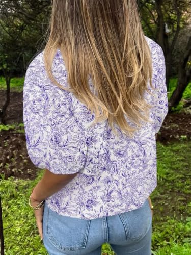 Image of Tankaneo Womens Button Down Shirts Puff Sleeve Tops Summer Cotton Blouses