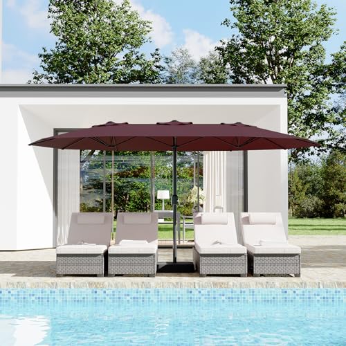15 Ft Large Patio Umbrella with Base Included, Outdoor Double-Sided Rectangle Umbrella with Crank Handle, Outdoor Umbrella for Backyard, Pool, Patio,